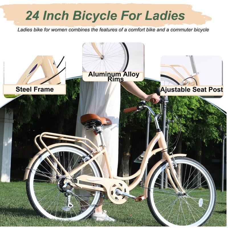 7 Speed,Steel Frame, Multiple Colors 24 Inch Ladies Bicycle