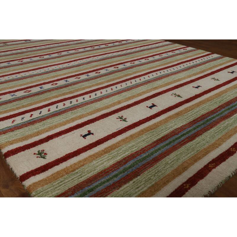 Hand Knotted Oriental 100% Wool Carpet Tribal Animal Pictorial Multi-Colored Gabbeh Area Rug - 7' 7'' X 5' 5''