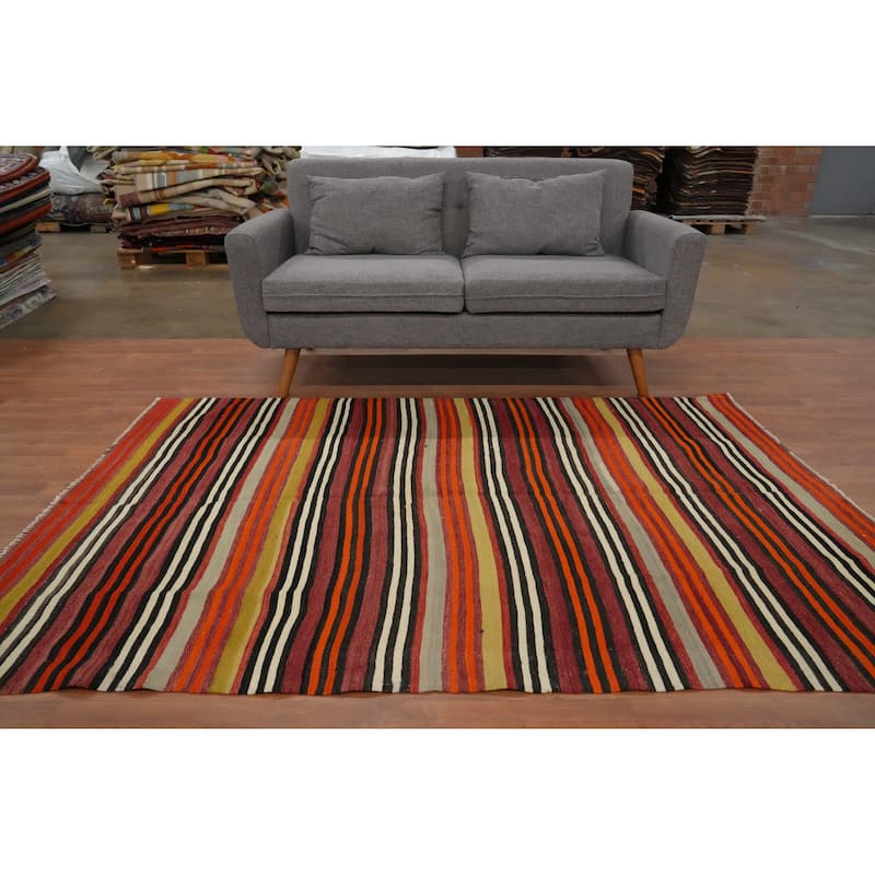 Hand Woven Oriental 100% Wool Carpet Southwestern Geometric Multi-Colored Kilim Area Rug - 7' 0'' X 4' 10''