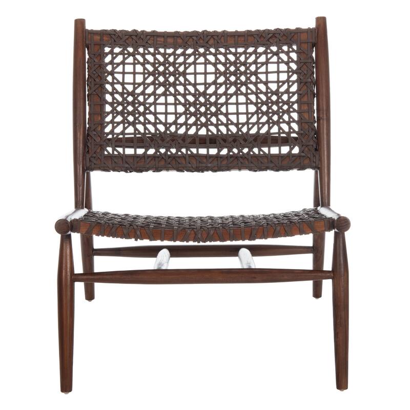 SAFAVIEH Bandelier Open Leather Weave Squared Accent Chair. - 26" W x 32" D x 31" H - Brown/Brown