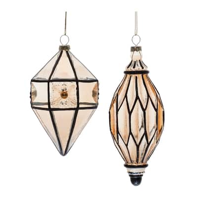 Beveled Amber Glass Christmas Drop Ornaments - 7" - Orange and Black - 6ct