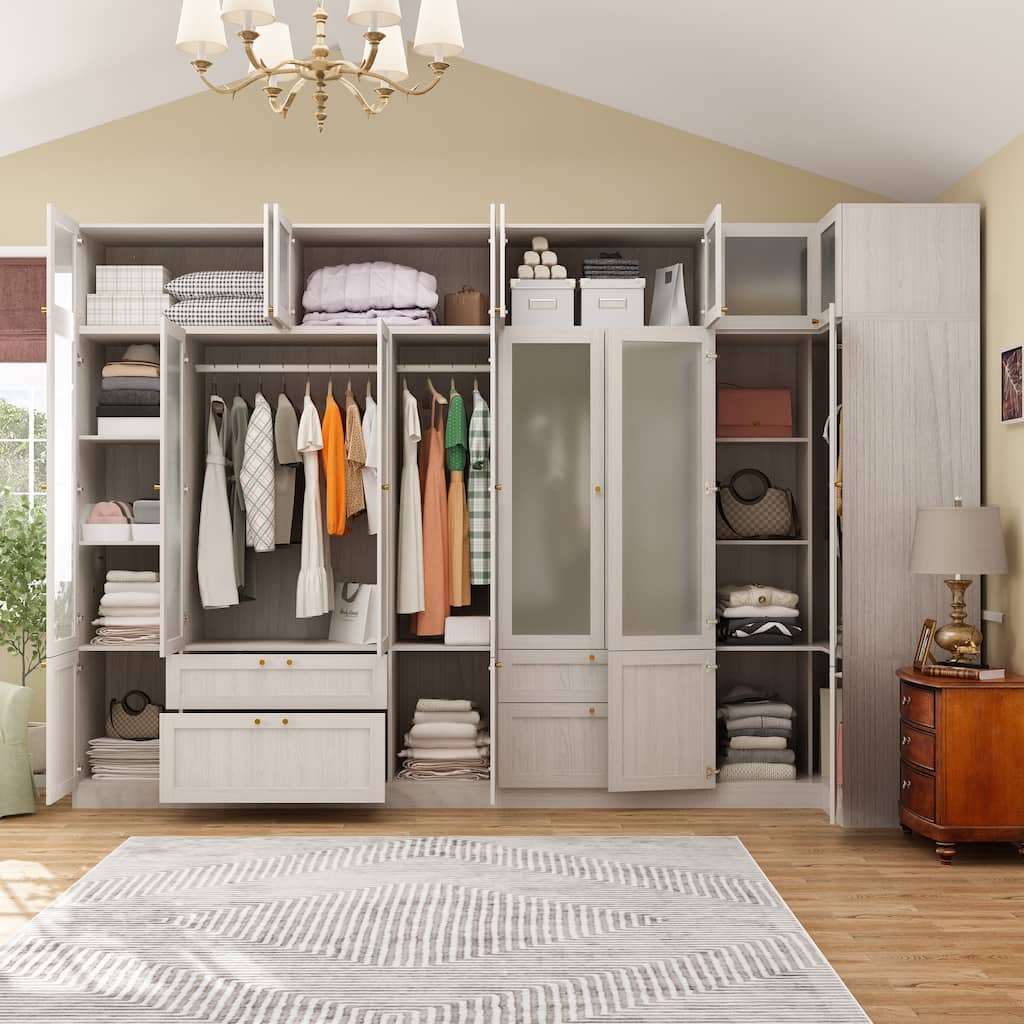 Combo Elegant Light Gray Wardrobe Modular Closet Configuration Armoire