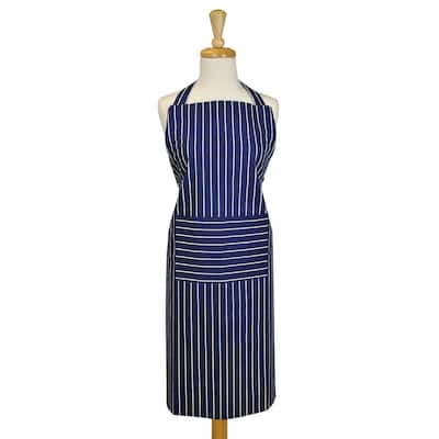Pinstripe Unisex Cotton Kitchen Chef Apron - 35" - Nautical Blue and White
