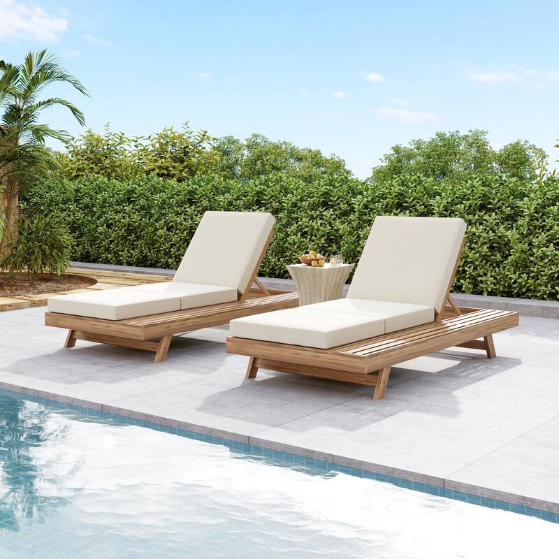 Christopher Knight Home - Tilson Outdoor Acacia Wood 4-Position Adjustable Chaise Lounge with Water-Resistant Cushion - 79"L