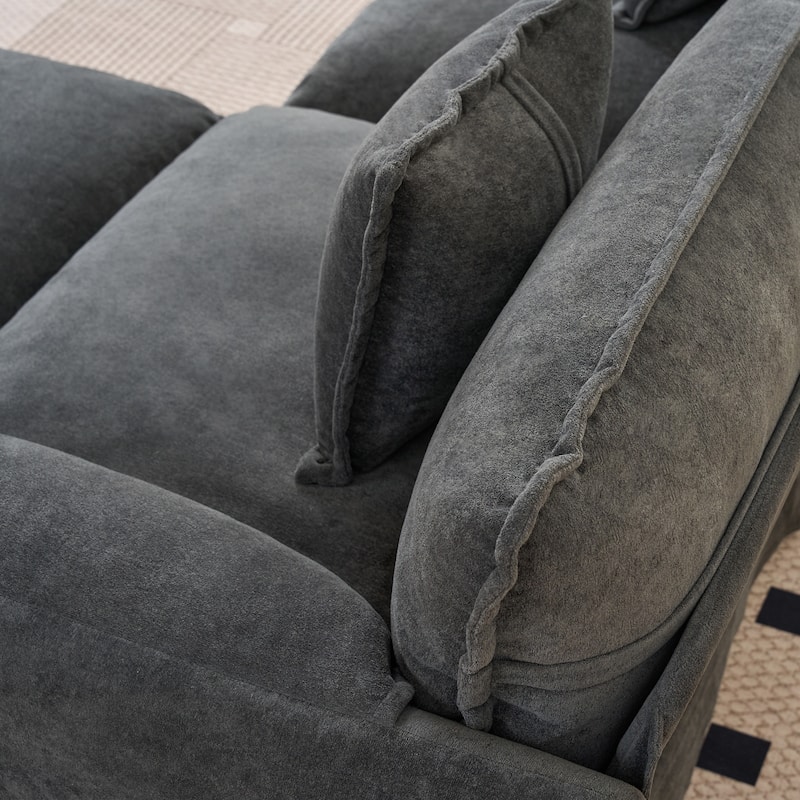 Anmytek Oversized Modern Grey Chenille Armchair with Toss Pillow and Deep Seat