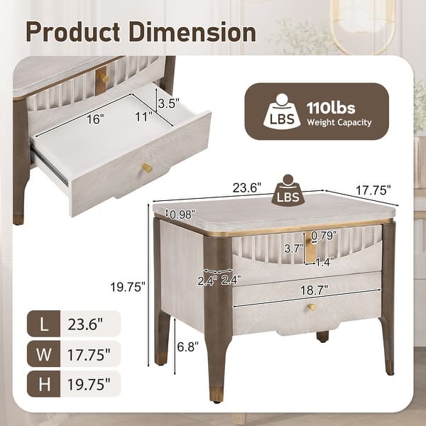 dimension image slide 0 of 3, Christopher Knight Home- Johnson Wood Nightstand with 2 Storage Drawer