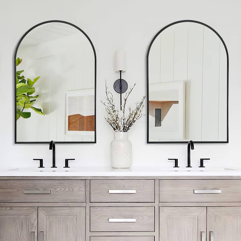 Modern Thin Frame Wall-mounted Vanity Mirror (Set Of 2） - 30*39 - Black