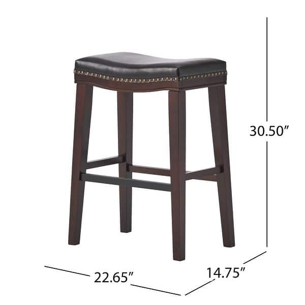 dimension image slide 0 of 3, Kimi Contemporary Upholstered Saddle Barstool with Nailhead Trim (Set of 2) by Christopher Knight Home
