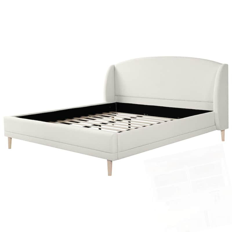 Upholstered Platform Bed Boucle Fabric and Wingback Headboard