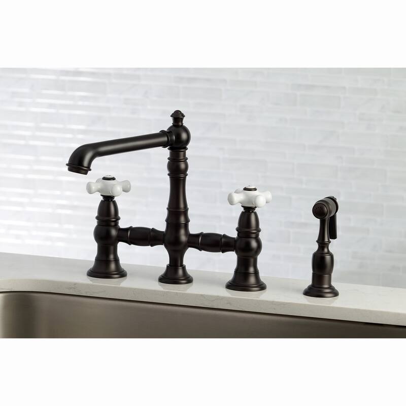 Kingston Brass English Country Bridge Kitchen Faucet with Sprayer