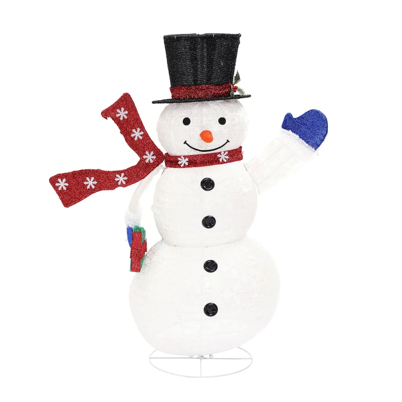 Snowman with Gift Lighted Winter Holiday Yard Decoration - White