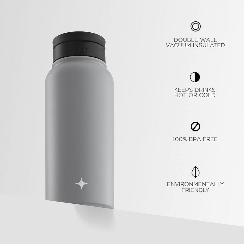 JoyJolt Vacuum Insulated Stainless Steel Water Bottle with Flip Lid & Sport Straw Lid - 32 oz