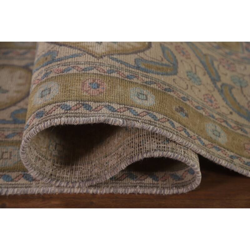 Hand Knotted Oriental 100% Wool Carpet Traditional Medallion Beige & Ivories Tabriz Area Rug - 12' 8'' X 9' 6''