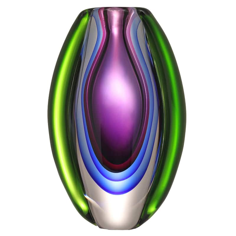 Luxury Lane Hand Blown Sommerso Oval Art Glass Vase 8.5-10 inch tall - Purple - 8.5