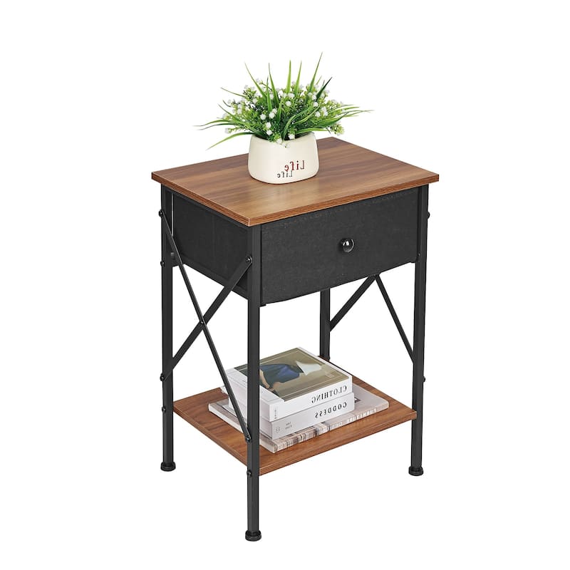 Javlergo 2 Pack X Frame Nightstand with Removable Fabric Drawer Easy to Clean Multifunctional End Table with Open Shelf