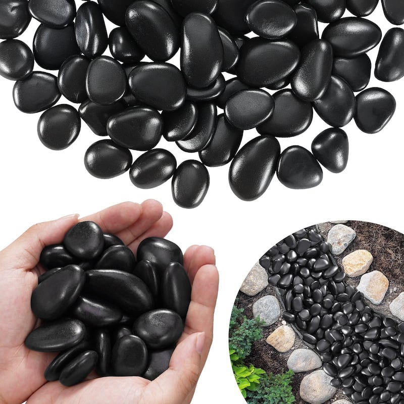 Rainflower River Rocks 15lb Bag Smooth Polished Decorative Stones for Landscaping Aquarium Garden and Plant Care - Black River Stone