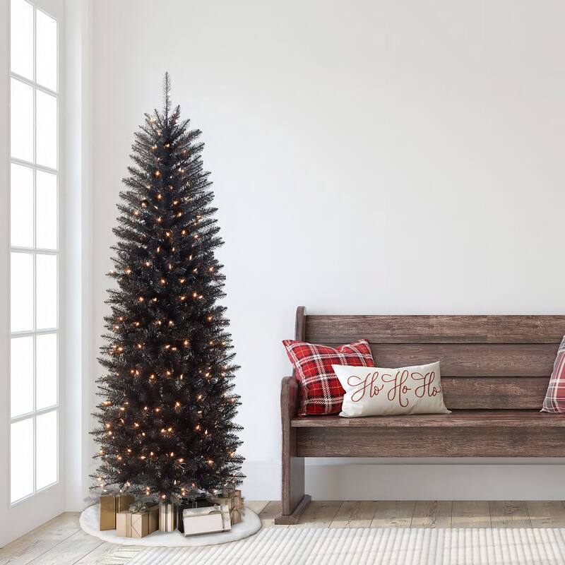 Pre-lit Pencil Black Fraser Fir Artificial Christmas Tree - 6.5’ - Clear Lights - 6.5 Foot
