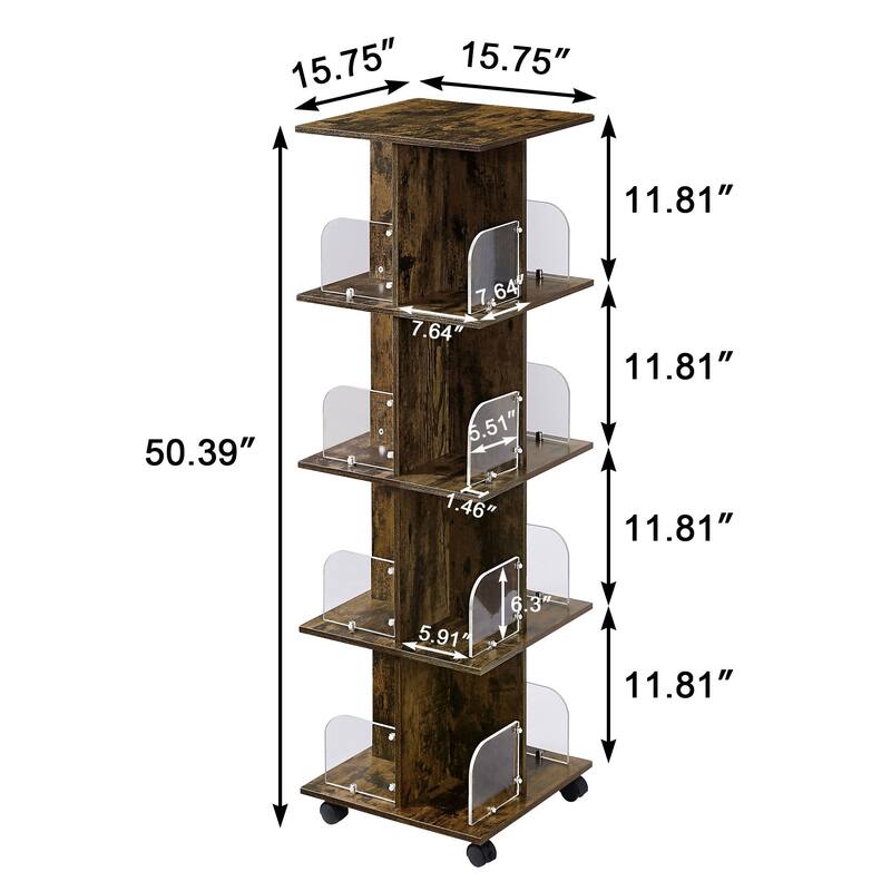 VECELO Bookshelf with Wheels,Storage Bookcase with Wheels for Bedroom, Living Room Home and Office