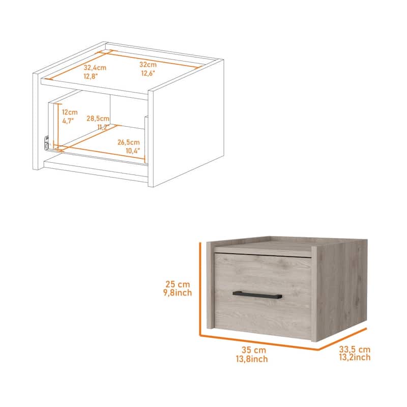 Wall-Mounted Nightstand, Sleek Single-Drawer with Spacious Top Shelf