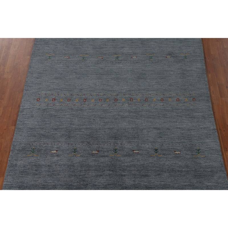 Blue Gabbeh Oriental Area Rug Hand-Knotted Wool Carpet - 6'9"x 9'10"