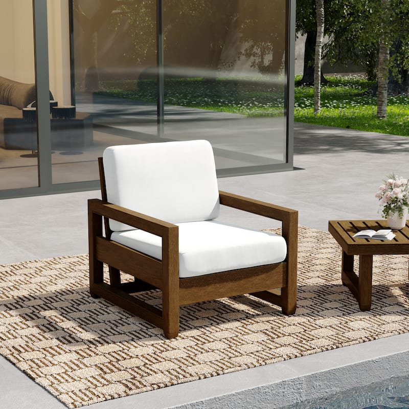 Patio Teak Wood Outdoor Arm Chair with Cushion
