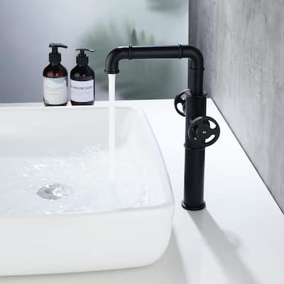 Industrial Single Hole 360 Degree Swivel Bathroom Sink Faucet with 2 Handle in Black/Gold
