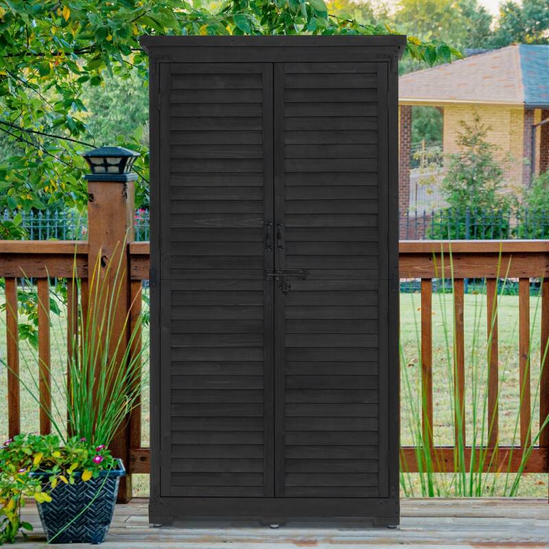 MCombo 63 inch Tall Outdoor Storage Tool Cabinet Shed with Lock for Yard (34.3" L x 18.3" W x 63" H), Wooden 0870 - N/A