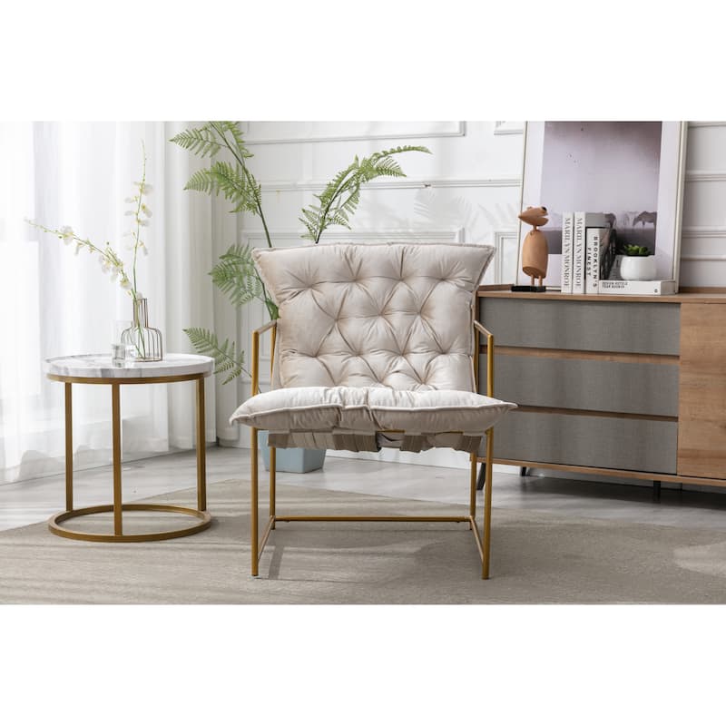 Italy shine velvet Upholstered Tufted Armchair With Golden Legs