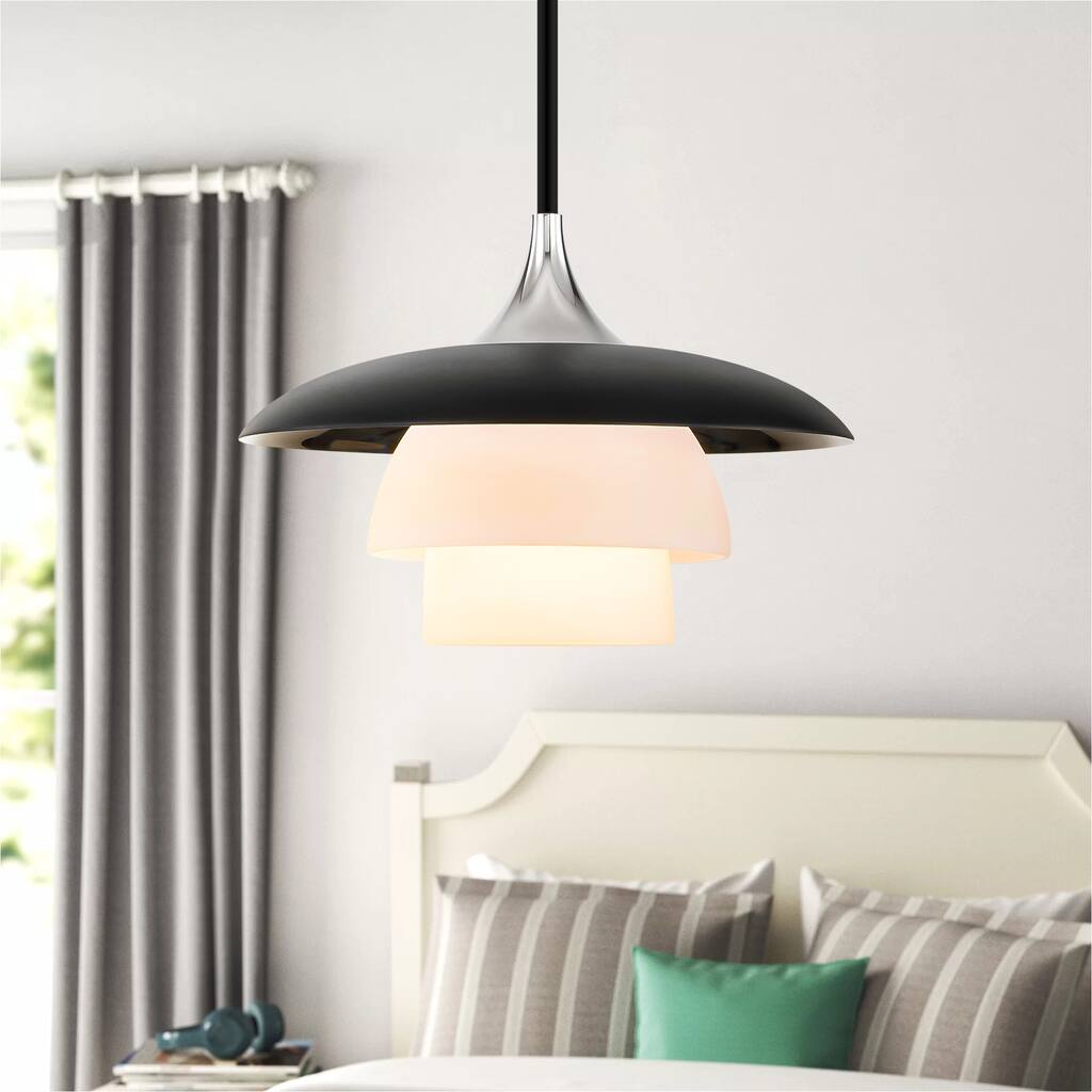 1-Light 3 Tiered Shade Metal/ Opal Etched Glass Pendant Light for Dining Room Bedroom