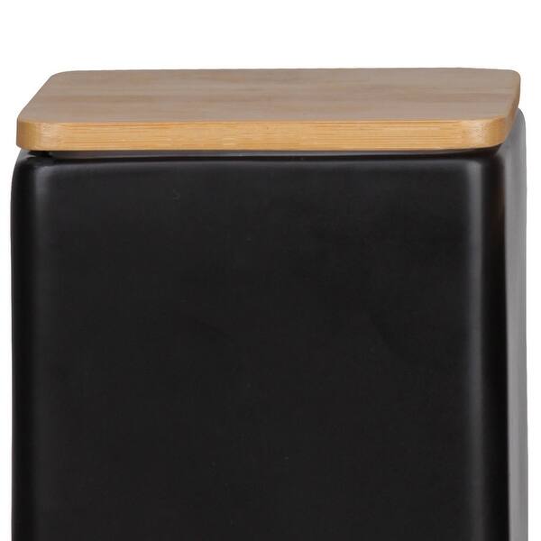 Dual Tone Square Ceramic Canister with Wooden Lid, Set of 2 ...