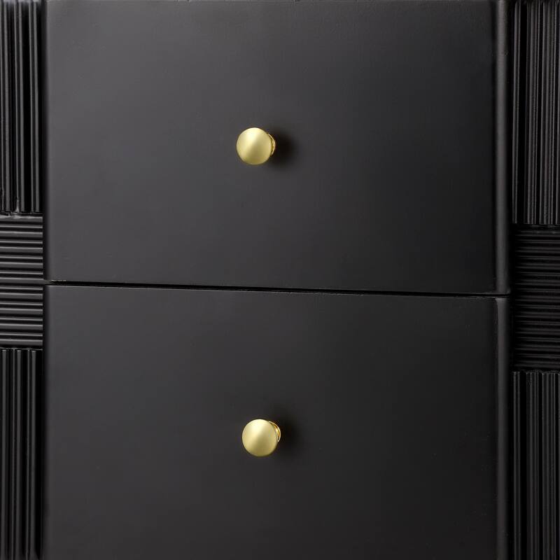 Fluted Nightstand with Metal Handles and Legs, Storage Cabinet with 2 Drawers, Multi-functiona Sofa Side Table