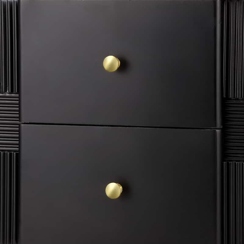 Modern Nightstand with 2 Storage Drawer, Fluted Bedside Table with Golden Metal Handles and Legs