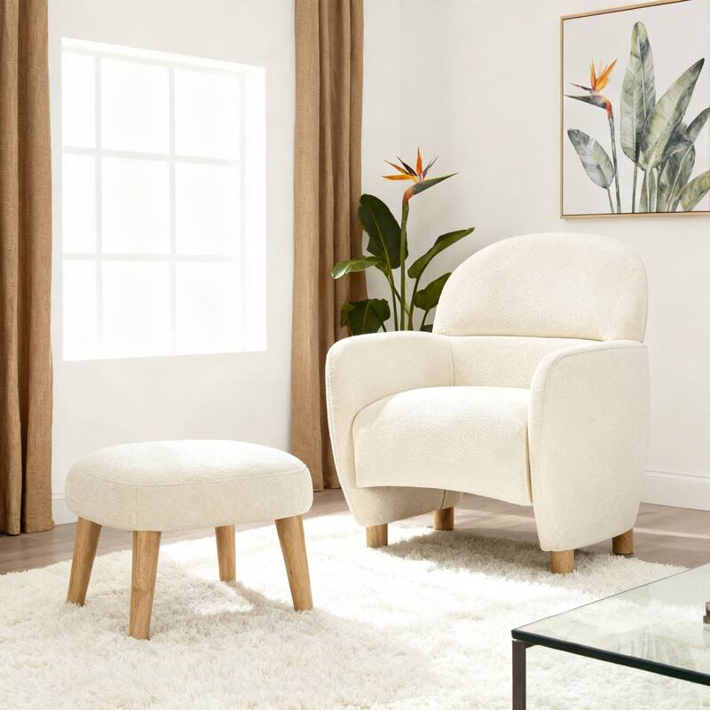 Sofa Chair Leisure Chair with Removable Ottoman, Side Chair Club Chair Upholstered Chair Office Chair - White