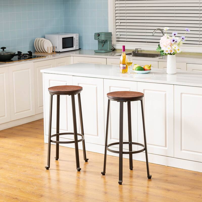 Glitzhome Industrial Rustic High Bar Stools with Wood Seat