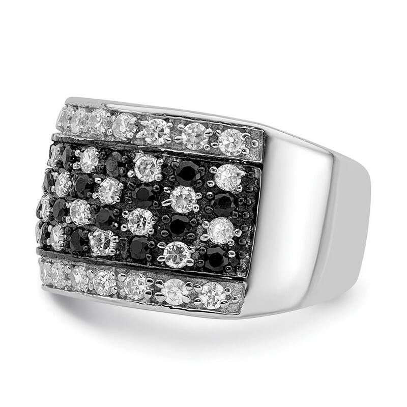 Curata 925 Sterling Silver Polished Open back Rhodium Black and White CZ Cubic Zirconia Simulated Diamond Checkerboard Ring