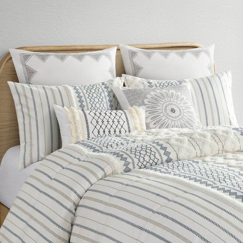 King/Cal King Cotton Printed Duvet Cover Set with Chenille