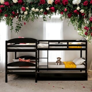 Modern Twin over Twin L-Shaped Bunk Bed with Trundle,Sturdy Construction