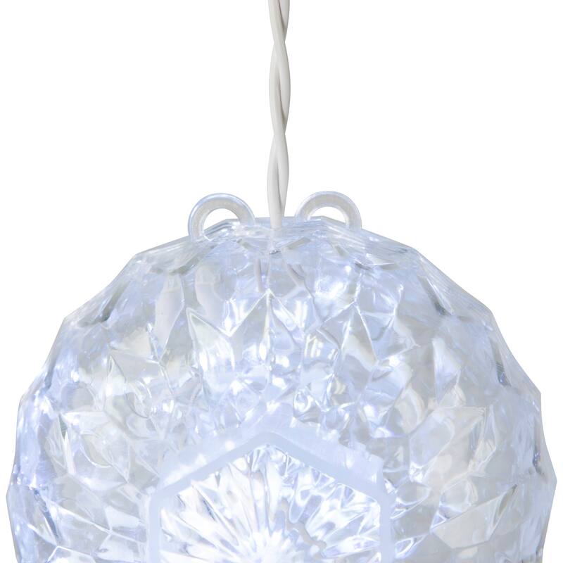 LED Crystal Sphere Hanging Christmas Decoration - 5" - White Lights - 2' White Wire