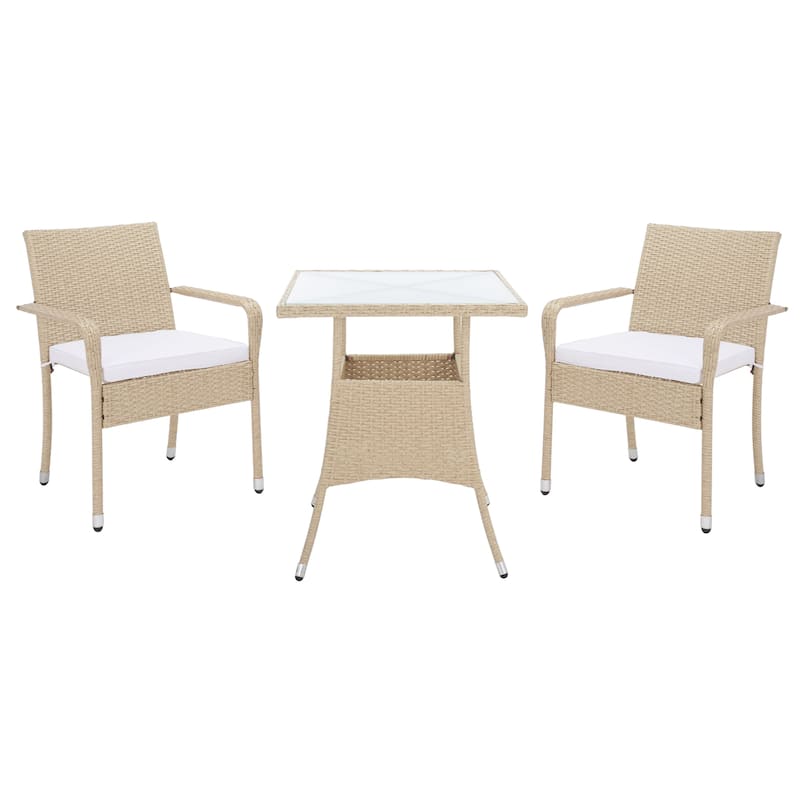 SAFAVIEH Outdoor Sheva 3-Piece Bistro Set - 24Wx24Dx33H - Beige/White