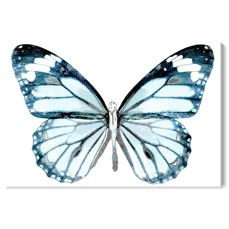 Wynwood Studio Canvas Animals Butterfly Bleu Silver Blue and Light Blue Modern & Contemporary Wall Art Canvas Print
