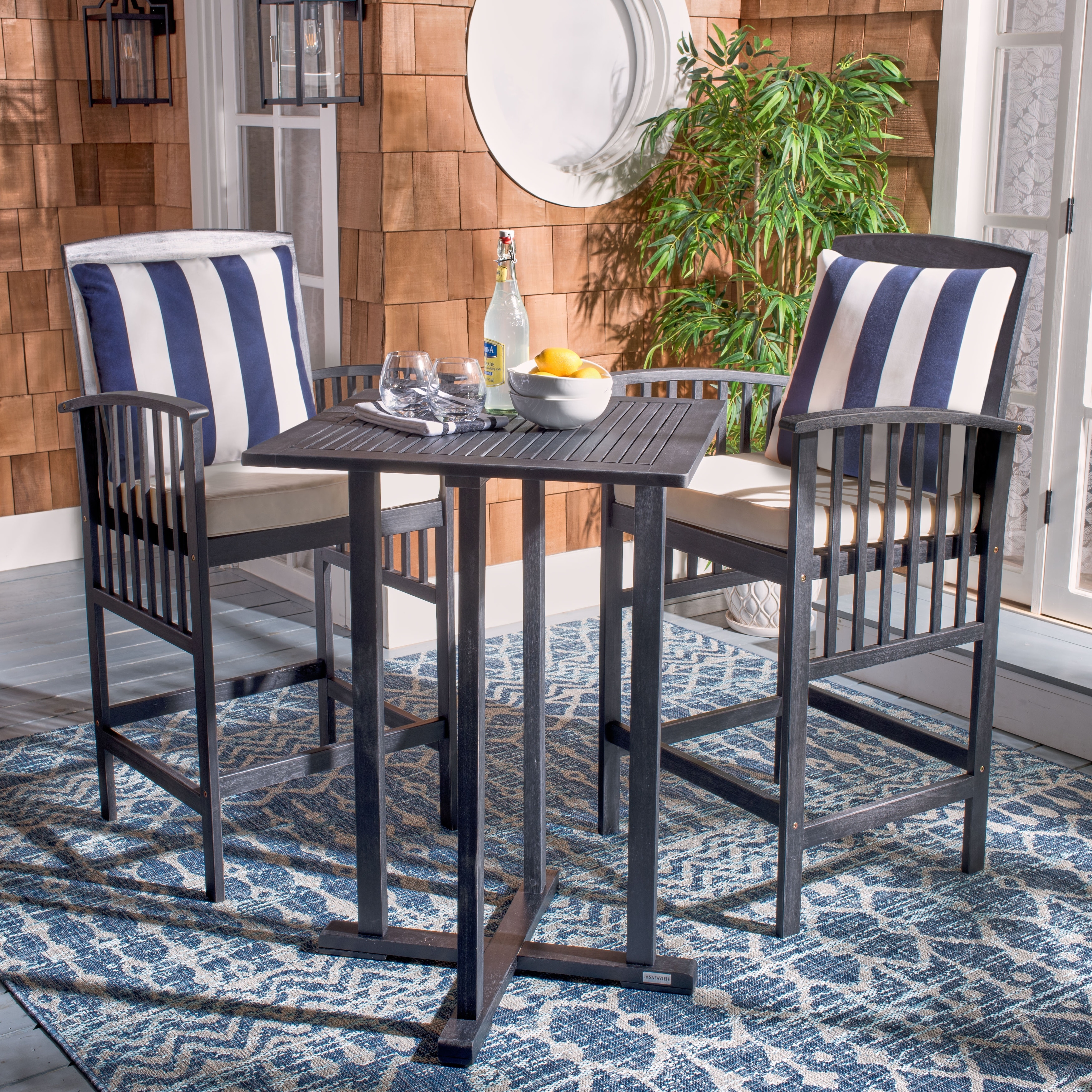 SAFAVIEH Outdoor Sheyla 3-Piece Bar Height Bistro Set - 28Wx28Dx40H