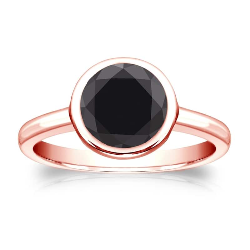 Auriya 14k Gold 2ctw Bezel-set Solitaire Black Diamond Engagement Ring - Rose - 4