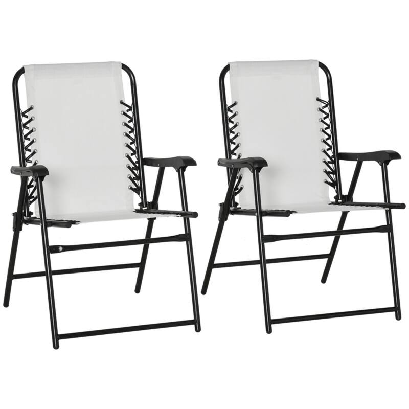 Mesh Fabric Outdoor Folding Chair with Armrest, Foldable and Steel - 2 pc - Black-Cream White