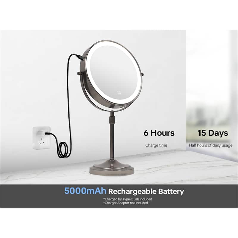 9" Lighted Makeup Double Sided 1X/10 Magnification Mirror and 3 Lighting