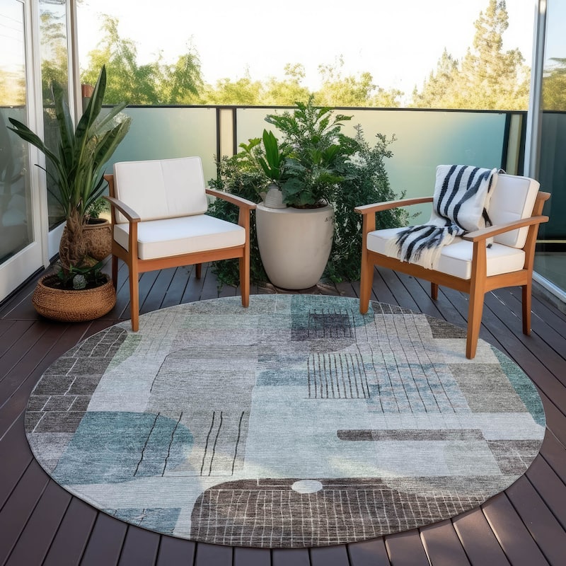 Machine Washable Indoor/ Outdoor Abstract Contemporary Chantille Rug