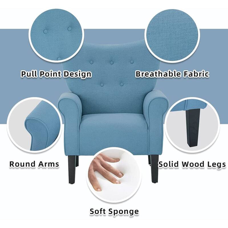Erommy Wing back Arm Chair, Upholstered Fabric High Back Chair with Wood Legs