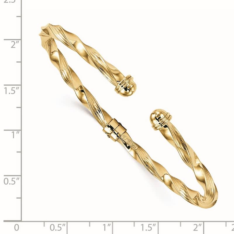 Curata 14k Yellow Gold Polished Textured Hinge Cuff Stackable Bangle Bracelet