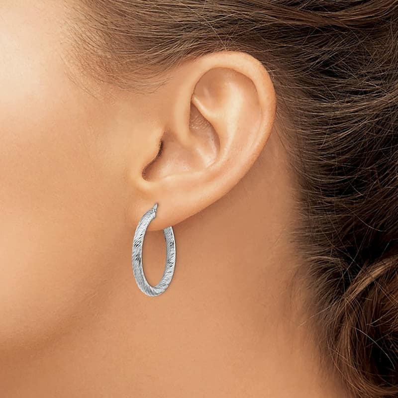 Curata 14k White Gold Sparkle Cut Round Hoop Earrings - 28.25x27mm