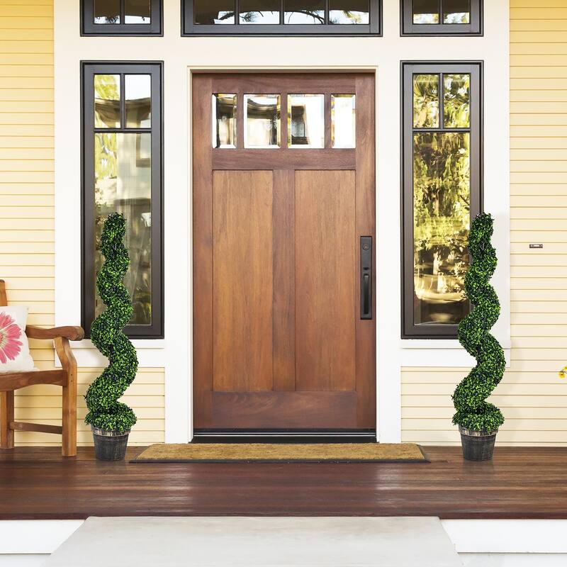 Costway 2 Pack 4FT Artificial Spiral Boxwood Topiary Tree Indoor - See details