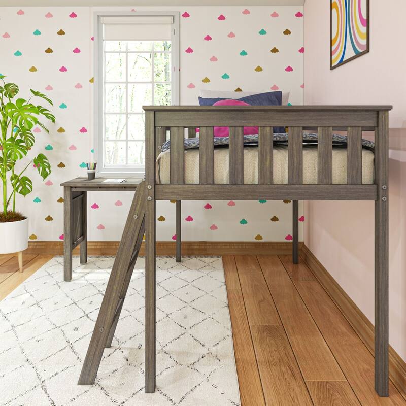 Max and Lily Twin-Size Low Loft with Pull-Out Desk